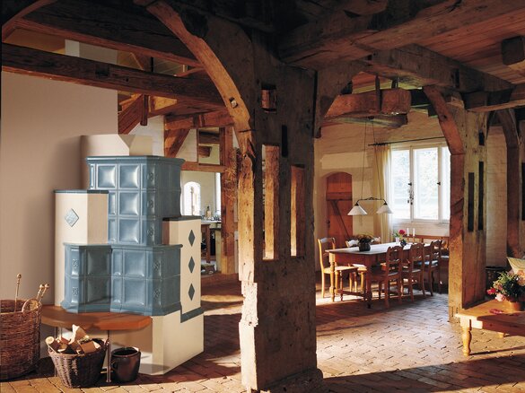 Tiled stove with frame tile in atlantik | © Sommerhuber GmbH