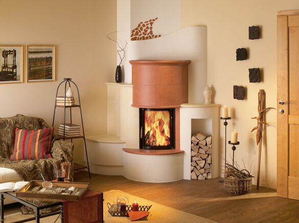 Tiled fireplace with structure tile in cotto and sand | © Sommerhuber GmbH
