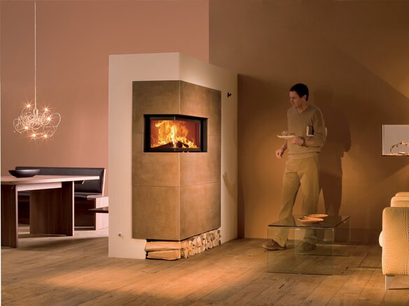 Image tiled stove with fire tile MAXIMUS in rost and duene | © Sommerhuber GmbH