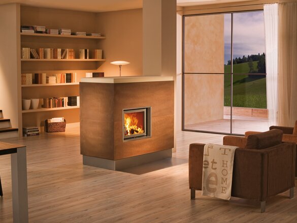 Image tiled stove with fire tile MAXIMUS in rost | © Sommerhuber GmbH
