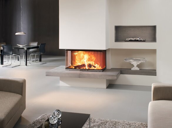 Tiled fireplace with fire shelf and niche in granit 2 light | © Sommerhuber GmbH