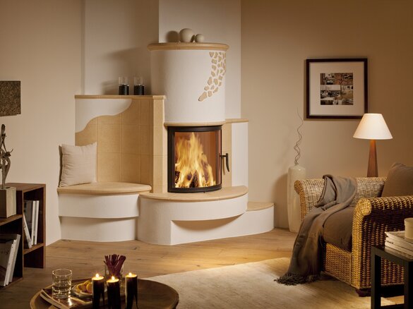 Tiled fireplace with structure tile in sandstein with structure terra | © Sommerhuber GmbH