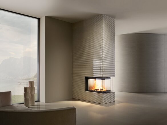 Tiled fireplace with tile Silhouette mondstein medium glossy | © Sommerhuber GmbH