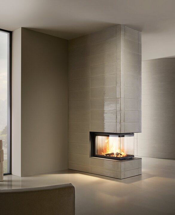 Tiled fireplace with tile Silhouette mondstein medium glossy | © Sommerhuber GmbH