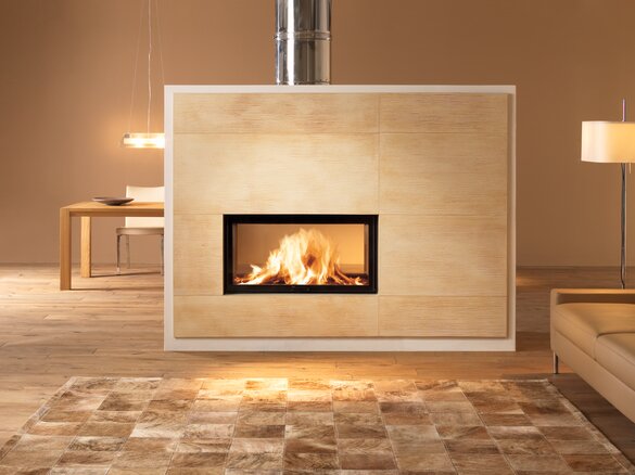 Image tiled fireplace with fire tile maximus and flute queer | © Sommerhuber GmbH