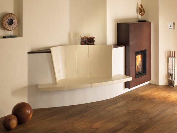 Image tiled stove with fire shelf and backrest cacao dark and perla | © Sommerhuber GmbH