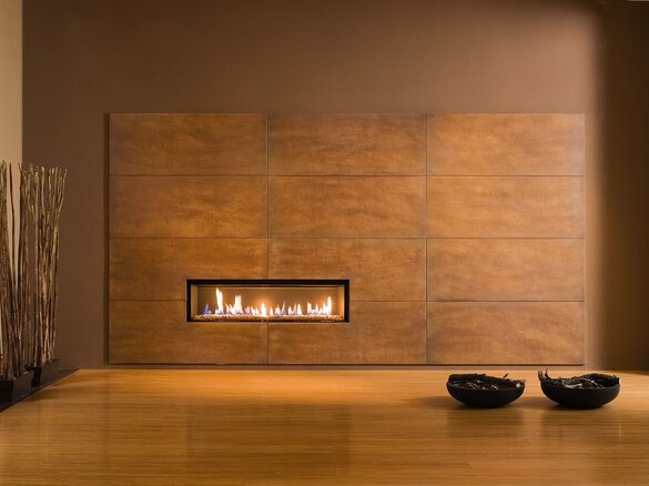 Image tiled fireplace with fire tile maximus smooth in rost | © Sommerhuber GmbH