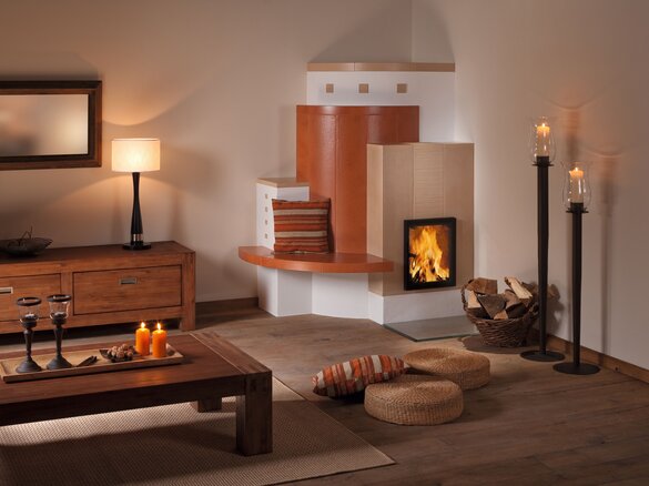 Bild Kachelofen in der Glasur cognac und sahara mit Rille fein | © Sommerhuber GmbH