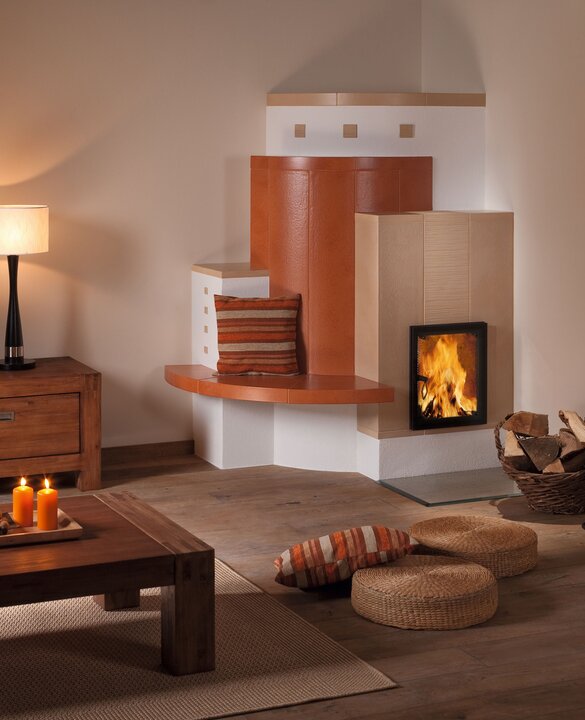 Bild Kachelofen in der Glasur cognac und sahara mit Rille fein | © Sommerhuber GmbH