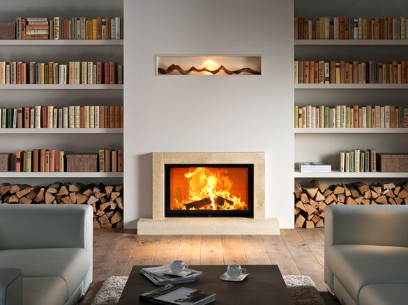 Image tiled fireplace with fire frame, fire shelf edged and niche | © Sommerhuber GmbH