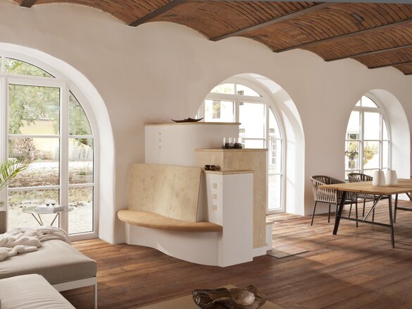 Image tiled stove with backrest flute fine and structure terra | © Sommerhuber GmbH