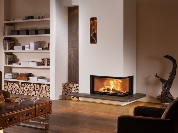 Image tiled fireplace with fire shelf soft napa structure cotone | © Sommerhuber GmbH