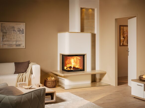 Image tiled fireplace with fire shelf soft hanf light | © Sommerhuber GmbH