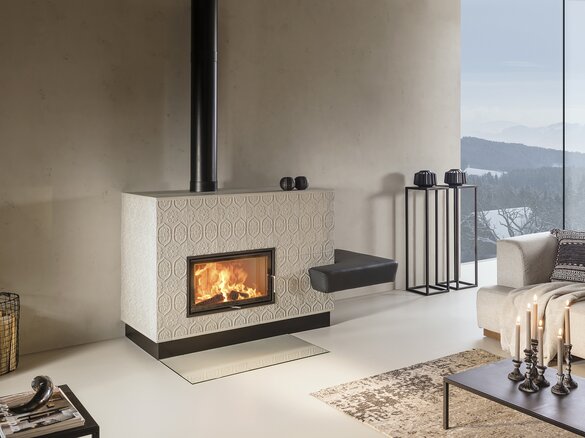 Image tiled stove with tile Tapetenmuster granit 2 licht | © Sommerhuber GmbH