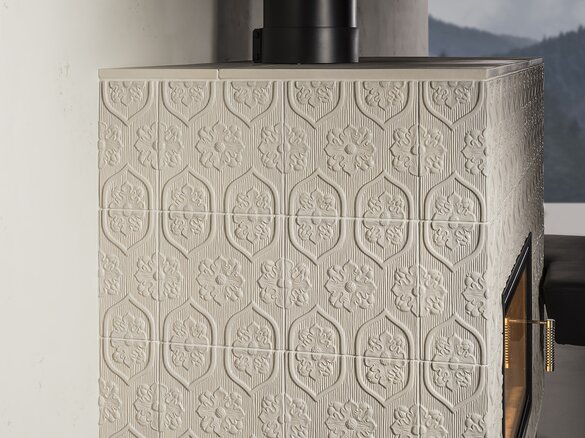 Detail photo tiled stove with tile Tapetenmuster granit 2 light | © Sommerhuber GmbH