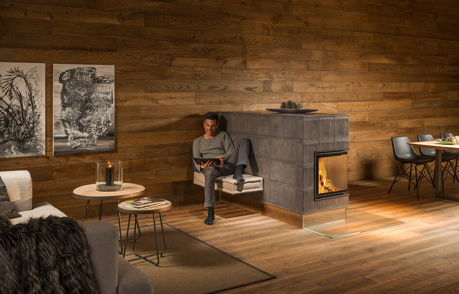 Tiled stove with tile Pfeifenmuster weathered with model | © Sommerhuber GmbH