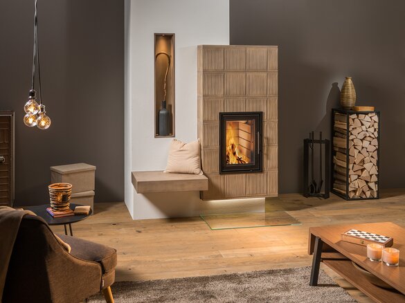 Image tiled stove with tile Pfeifenmuster weathered torf medium | © Sommerhuber GmbH