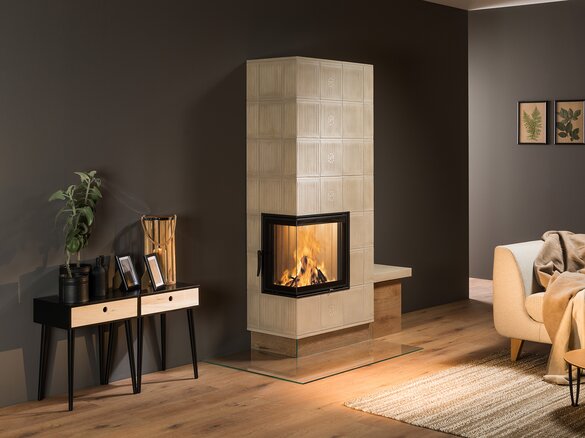 Image tiled fireplace with tile Pfeifenmuster torf light weathered | © Sommerhuber GmbH