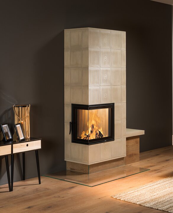 Image tiled fireplace with tile Pfeifenmuster torf light weathered | © Sommerhuber GmbH