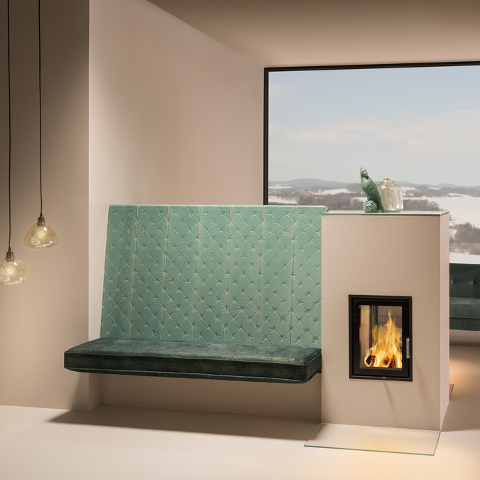 Kachelofen mit Rückenschild classic aquamarin mittel glaenzend | © Sommerhuber GmbH