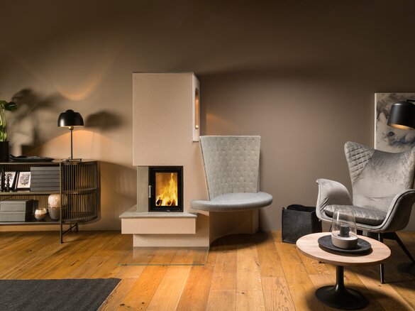 Image tiled fireplace with backrest soft classic granit 2 bright weathered | © Sommerhuber GmbH
