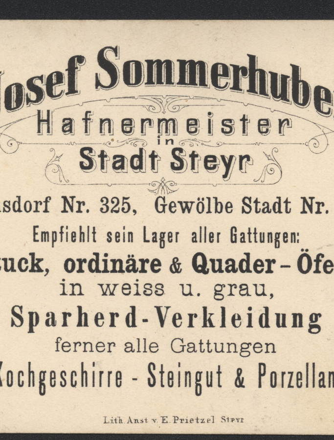 Image 1843-1885 Advertisement by Josef Sommerhuber J. | © Sommerhuber GmbH