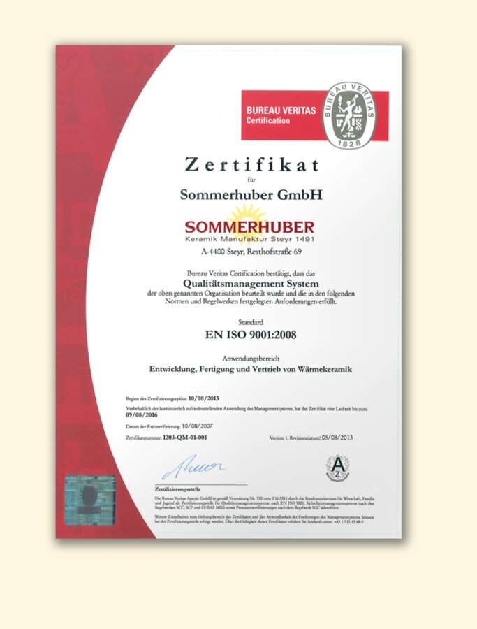 Image quality management certificate | © Sommerhuber GmbH